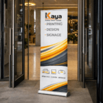 Chrome stand executive banner with premium printed graphics for corporate events and professional displays