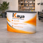 9x2 promotional counter with printed branding for events, exhibitions, and trade shows