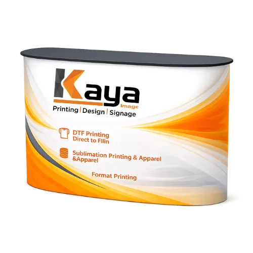9x2 promotional counter with printed branding for events, exhibitions, and trade shows