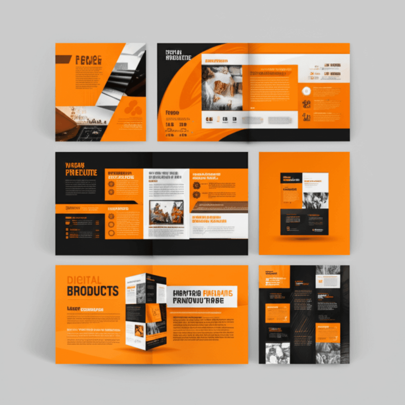 Create images in the 4_3 aspect ratio, in orange, black and white for Digital printing products for website galleryie, create images of digital printing products, photorealistic style - Variation 4