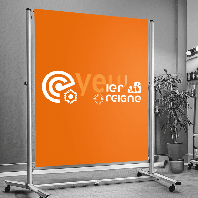 Create images in the 4_3 aspect ratio, in orange, black and white for Digital printing products for website galleryie, create images of large format products - Variation 2